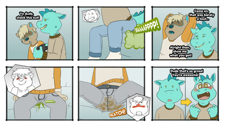 amazed blush fart farting_contest feces furniture jealous male male/male pooping sofa soiled_boxers soiled_underwear soiling soiling_underwear straining text possumkiddo mythology dragon mammal mythological_creature mythological_scalie procyonid raccoon scalie 2025 absurd_res comic english_text hi_res