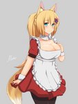 big_breasts blonde_hair blush breasts cleavage clothed clothing female hair maid_uniform simple_background solo uniform nao_(artist) animal_humanoid canid canid_humanoid canine canine_humanoid fox_humanoid humanoid mammal mammal_humanoid 3:4 digital_media_(artwork) hi_res shaded