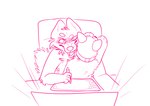 anthro chair cheek_tuft clenched_teeth collar computer_monitor creating_art desk drawing_tablet ears_back electronics facial_tuft fluffy fluffy_tail fur furniture holding_object holding_plushie holding_tablet_pen male male_anthro narrowed_eyes nude pivoted_ears plushie simple_background sitting solo table tablet_pen tail teeth tuft white_background wolf_plushie maligaytor jaag akamai_(maligaytor) canid canine canis hybrid jackal mammal maned_wolf 2021 digital_drawing_(artwork) digital_media_(artwork) hi_res monochrome paint_tool_sai_(artwork) pink_and_white sketch