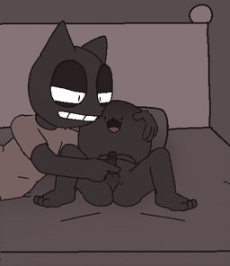 3_toes adult_on_young age_difference anthro anthro_on_anthro balls bed bent_legs black_body black_fur clothed clothed_anthro clothed_male clothing duo erection fangs feet foreskin fully_clothed fully_clothed_anthro fully_clothed_male fur furniture genitals grin half-closed_eyes handjob happy humanoid_genitalia humanoid_penis humping inside looking_pleasured lying male male/male masturbation mature_anthro narrowed_eyes nude nude_anthro nude_male older_male on_back on_bed open_mouth pelvic_thrust penile penile_masturbation penis pillow pose sex shirt shota size_difference smile spread_legs spreading teeth text toes tongue topwear young young_anthro conditional_dnp watermelon_(artist) domestic_cat felid feline felis mammal 2d_animation animated colored digital_media_(artwork) english_description flat_colors frame_by_frame loop low_res