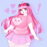 1:1 absurd_res anthro bear big_breasts breasts clothing comaofsouls destinee digital_media_(artwork) female giant_panda hair hi_res long_hair mammal pink_eyes pink_hair simple_background slightly_chubby smile solo thick_thighs