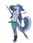 belt clothed clothing fashion male melee_weapon open_clothing open_shirt open_topwear polearm shirt solo spear topwear weapon bastionshadowpaw jojo's_bizarre_adventure seraph_(seraph) felid mammal pantherine snow_leopard hi_res