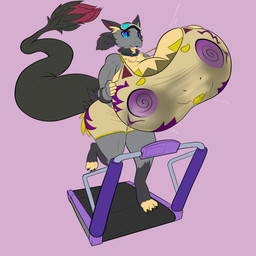 ambiguous_gender anthro big_breasts bodily_fluids bouncing_breasts bra_transformation breasts clothing_transformation duo female fur huge_breasts hyper hyper_breasts jogging stained_clothing sweat tail thick_tail transformation treadmill capra_goofus mythology kos_(squiddy) sia_(zeemid) dragon furred_dragon furred_scalie mythological_creature mythological_scalie scalie 1:1 hi_res