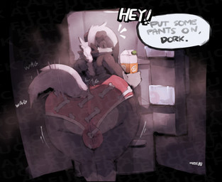 anthro appliance big_butt biped bulge bulge_from_behind butt clothed clothing dialogue fridge huge_butt kitchen_appliance male male_anthro midnight_snack shaking_butt solo speech_bubble text underwear dreamywolfdd nintendo pokemon wom_(@wom_ad) canid generation_7_pokemon lycanroc mammal midnight_lycanroc pokemon_(species) absurd_res english_text hi_res