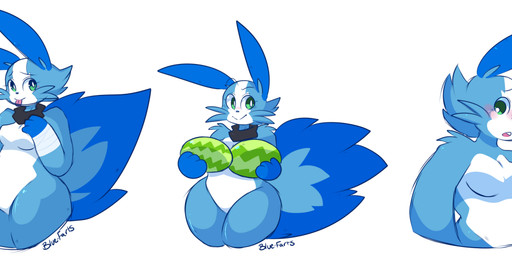 anthro blue_body blue_fur blush breasts female food fruit fur melon plant scarf solo suggestive tongue tongue_out watermelon white_body white_fur sapphireliz shiloh_(sapphireliz) hybrid lagomorph leporid mammal rabbit rodent sciurid tree_squirrel 2016 digital_media_(artwork)