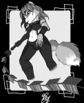 anthro choker clothed clothing collar female fur hair jewelry melee_weapon necklace solo sword sword_whip weapon whip whip_sword blackby nintendo star_fox krystal_(star_fox) kursed_(star_fox) canid canine fox mammal alpha_channel monochrome