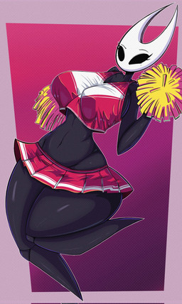 big_breasts biped black_body bottomwear breasts cheerleader clothed clothing curvy_figure eyebrows eyelashes featureless_feet feet female front_view holding_object hourglass_figure microskirt miniskirt on_one_leg shirt simple_background simple_eyes skirt small_waist solo standing tank_top thick_thighs topwear uniform wide_hips nadrex nadx_altra hollow_knight_(franchise) team_cherry hornet_(hollow_knight) arachnid arthropod spider 2025 digital_drawing_(artwork) digital_media_(artwork) hi_res