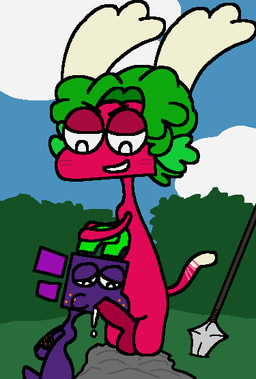anthro arms_tied balls bodily_fluids bound cum cum_drip cum_in_mouth cum_inside dripping duo erection evil_grin fellatio forced genital_fluids genitals male male/male male_penetrated male_penetrating male_penetrating_male melee_weapon nude oral oral_penetration penetration penile penis polearm purple_body rape red_body sex smile spear tail weapon tweakydumbdog dumbdog_(tweakydumbdog) jumpo veggiefolk