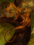 2020 ambiguous_gender claws day detailed_background digital_media_(artwork) dragon european_mythology feral forest hi_res horn membrane_(anatomy) membranous_wings mythological_creature mythological_scalie mythology outside plant purple_eyes scales scalie smile solo spines tail tree western_dragon wings wrappedvi
