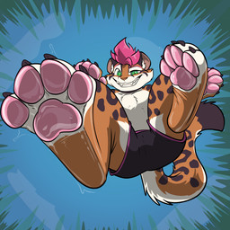 anthro black_body black_bottomwear black_clothing black_ears black_fur black_pants black_tail_tip bodily_fluids bottomwear clothed clothing dipstick_tail eyebrows feet first_person_view foot_focus fur glistening glistening_pawpads green_eyes hair looking_at_viewer low-angle_view macro macro_focus male male_anthro markings multicolored_body multicolored_fur orange_body orange_fur pants pawpads paws pink_eyebrows pink_hair shorts shorts_only solo stomping_pov stomping_viewer stripes sweat sweaty_pawpads sweaty_paws tail tail_markings tawny_body tawny_fur topless white_body white_fur worm's-eye_view akudrache mini_(miniminmins) felid feline leopard_cat mammal prionailurus 1:1 absurd_res hi_res male_(lore)