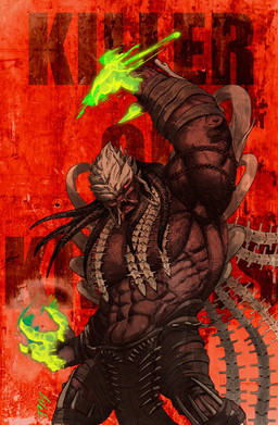 5_fingers abs anthro biped bone bone_mask claws clothed clothing fingers humanoid_hands male mask muscular muscular_anthro muscular_male pecs red_eyes skull skull_mask solo topless topless_anthro topless_male icy_mintz predator:_killer_of_killers_(film) predator_(franchise) grendel_king alien yautja 2025 hi_res