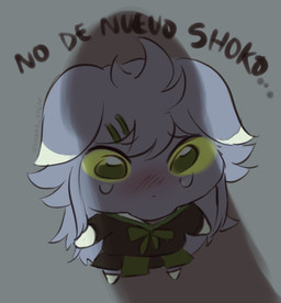 anthro blush bodily_fluids bottomwear clothing female green_eyes hair penis_shadow simple_background skirt solo tears text shoko_steff nintendo pokemon den10 espurr generation_6_pokemon pokemon_(species) meme