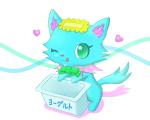 accessory blue_body blue_fur container cup dairy_products female feral food fur green_eyes heart_symbol one_eye_closed pink_body pink_fur ribbons simple_background smile solo text tongue tuft wink yogurt unknown_artist jewelpet sanrio sega sega_fave milky_(jewelpet) canid canine canis chihuahua domestic_dog mammal toy_dog 5:4 source_request