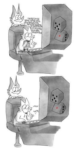 anthro d6 dice duo female machine male pressing_button twistcmyk absurd_res hi_res