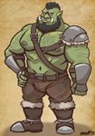 beard body_hair boots bottomwear brown_bottomwear brown_clothing brown_pants chest_hair clothing facial_hair facial_piercing footwear male nose_piercing nose_ring pants piercing ring_piercing septum_piercing septum_ring shoes solo tusks nanoff humanoid orc hi_res