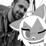 :3 ambiguous_gender bandage blush blush_lines collar collar_only duo feral hair male nude one_eye_closed photo_background scar smile xxxlordxxx nintendo pokemon lydia_(xxxlordxxx) ryan_gosling felid feline generation_9_pokemon human mammal pokemon_(species) sprigatito 1:1 hi_res meme monochrome photography_(artwork)