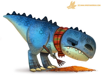 ambiguous_gender autumn beady_eyes black_eyes blue_body blue_scales claws feral grumpy leaf leaf_pile rake scales scarf solo tan_body tan_scales teeth tools piper_thibodeau dinosaur prehistoric_species reptile scalie theropod tyrannosaurid tyrannosauroid tyrannosaurus tyrannosaurus_rex digital_media_(artwork) digital_painting_(artwork) painting_(artwork)