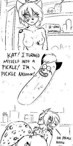 after_transformation ambiguous_gender anal anal_penetration anthro breasts duo female food fur genitals hair male male/female markings nude open_mouth penetration pickle_(food) shitpost simple_background spots spotted_body spotted_fur text vulva yttrium_(artist) adult_swim cartoon_network pickle_rick rick_and_morty twokinds kathrin_vaughan neon_mitsumi rick_sanchez canid canine felid hybrid keidran mammal black_and_white digital_media_(artwork) english_text meme monochrome sketch