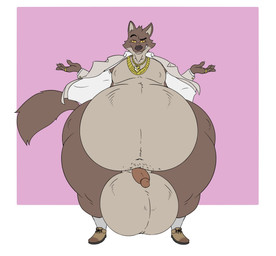 anthro balls belly big_balls big_belly bottomless bottomless_anthro bottomless_male claws clenched_teeth clothed clothing footwear front_view fur genitals gold_(metal) gold_jewelry gold_necklace huge_balls humanoid_genitalia humanoid_penis hyper hyper_balls hyper_genitalia jacket jewelry looking_at_viewer male male_anthro morbidly_obese mostly_nude navel necklace obese obese_anthro obese_male overweight overweight_anthro overweight_male penis raised_tail ring ring_(jewelry) shoes smile smiling_at_viewer socks solo spread_arms standing tail teeth thick_thighs topwear wide_hips reagan700 riercat dreamworks the_bad_guys mr._wolf_(the_bad_guys) canid canine canis mammal wolf 2023 artist_collaboration hi_res