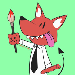 black_necktie black_nose brush clothing collared_shirt dress_shirt fur green_background holding_object inner_ear_fluff necktie orange_body orange_fur paint paintbrush pink_tongue pointed_tail sharp_teeth shirt simple_background teeth tongue tongue_out topwear tuft white_inner_ear_fluff stinkplum stinkplum_(character) canid canine fox mammal 1:1 digital_drawing_(artwork) digital_media_(artwork) hi_res icon