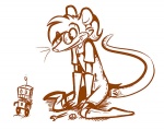 anthro engineer_(profession) eyewear female glasses machine pouch_(clothing) simple_background solo tail white_background stereoplair stereo_plair american_opossum mammal marsupial robot virginia_opossum brown_and_white monochrome