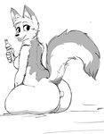 anal anthro anus biped breasts butt cork female food genitals hot_sauce looking_back nude open_mouth plug_insertion pussy sitting solo tail herro pepper_(lichee) arctic_fox canid canine fox hybrid mammal mephitid skunk true_fox 2023 black_and_white hi_res monochrome