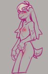 anthro breasts buckteeth ear_tuft eyebrow_slit eyebrows female floppy_ears hair lop_ears nipples nude red_eyes scar short_hair slim small_breasts small_tail solo standing tail teeth tuft bag_of_lewds lily_(bag_of_lewds) lagomorph leporid mammal rabbit colored_sketch hi_res monochrome portrait sketch three-quarter_portrait