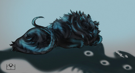 abstract_background black_body black_fur eyes_closed feral fur grey_body grey_fur lying_on_ground multi_eye multicolored_body multicolored_fur on_ground shadow side_view sleeping solo striped_body stripes errokioslem artfight2025 shadow_creature void_monster 2025 digital_media_(artwork) full-length_portrait hi_res portrait