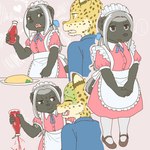 angry anthro clothed clothing duo female food kemono ketchup ketchup_bottle maid_uniform male omurice_(food) uniform unprofessional_behavior ekaki510 badger cheetah felid feline honey_badger mammal mustelid musteline 1:1