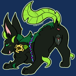 animal_genitalia animal_vulva belt black_body black_fur blush blush_lines bodily_fluids butt canine_genitalia canine_vulva drooling ear_piercing female feral flower fur genital_fluids genitals green_blush green_body green_fur green_tail leaf leaf_tail looking_back piercing plant presenting presenting_hindquarters quadruped rope rope_belt saliva solo tail teasing vaginal_fluids vulva randompasserbyer nintendo pokemon spryggis_(randompasserbyer) canid canine eeveelution generation_4_pokemon generation_5_pokemon hybrid leafeon mammal pokemon_(species) zorua alpha_channel hi_res trans_(lore) trans_man_(lore)