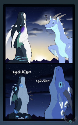 blush duo feral frill_(anatomy) fur horn humor onomatopoeia sound_effects text wide_eyed wings nyxius mythology dragon furred_dragon furred_scalie mythological_creature mythological_scalie scalie hi_res