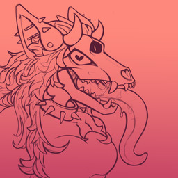 2_horns 3_eyes anthro bone collar ear_piercing female gradient_background heart_eyes heart_symbol horn long_tongue multi_eye piercing simple_background skull skull_head solo spiked_collar spikes tongue tongue_out srafantasma scp_foundation mallikathesatanist scp-1471-a canid canine malo mammal skulldog_(species) 1:1 bust_portrait hi_res line_art portrait restricted_palette
