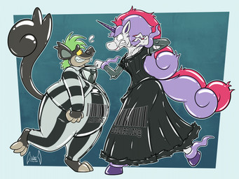 angry anthro barcode black_clothing black_dress bodily_fluids clothing clothing_pull dress duo female glistening glistening_body green_hair grey_body hair hot_pink_hair latex long_tail male nervous nervous_smile nervous_sweat pattern_clothing pattern_suit purple_hair striped_clothing striped_suit stripes suit surgical_suture sweat tail toony white_body soul-silver-dragon bettlejuice nintendo pokemon delores_(character) ricky_the_rattata alolan_form alolan_rattata galarian_form galarian_rapidash generation_7_pokemon generation_8_pokemon pokemon_(species) regional_form_(pokemon) hi_res