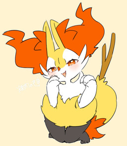 3_fingers 3_toes ambiguous_anthro ambiguous_gender anthro arm_tuft biped black_body black_fur cheek_tuft chest_tuft claws cute_fangs digitigrade dipstick_tail eyelashes facial_tuft fangs feet finger_claws fingers flat_chested fluffy fluffy_tail fur hip_tuft inner_ear_fluff kneeling knock-kneed looking_at_viewer markings multicolored_body multicolored_fur multicolored_tail narrowed_eyes nude_ambiguous nude_anthro object_in_tail open_:3 open_mouth open_smile orange_body orange_eyes orange_fur orange_inner_ear_fluff orange_nose orange_tail_tip pointy_ears prick_ears shoulder_tuft simple_background smile solo stick stick_in_tail tail tail_markings teeth text toes tuft two_tone_tail white_body white_claws white_fur yellow_body yellow_fur yellow_tail yakiniku628 nintendo pokemon braixen canid generation_6_pokemon mammal pokemon_(species) colored digital_drawing_(artwork) digital_media_(artwork) flat_colors full-length_portrait hi_res japanese_text portrait signature