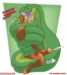 ambiguous_gender anthro bodily_fluids border brown_hair coiling_another duo ejaculation feral freckles genitals green_background green_body green_scales hair humanoid_genitalia humanoid_penis imminent_vore male nude open_mouth penis saliva scales simple_background text white_border yellow_body yellow_scales bunnyboi0108 jajuka sundance lagomorph leporid mammal rabbit reptile scalie snake 2025 absurd_res english_text hi_res
