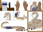 ambiguous_gender armless brown_body brown_eyes clothed clothed_human clothing first_person_view forked_tongue growth hand_on_mirror hand_to_face human_to_feral legless looking_at_mirror looking_at_object looking_at_own_hand mirror open_mouth open_smile oversized_clothing pill_bottle pupils shirt side_view simple_background sitting sitting_on_ground slit_pupils smile snout snout_growth solo species_transformation spots standing stripes t-shirt tail tail_growth text tongue tongue_out topwear transformation transformation_sequence white_background theeldertrinity human mammal pit_viper rattlesnake reptile scalie snake viper western_diamondback_rattlesnake 2016 4:3 artist_name colored comic english_text shaded