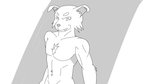 anthro chest_tuft clothed clothing convenient_censorship looking_at_viewer male simple_background solo topless topless_male tuft white_background young silverbunny canid canine mammal 16:9 hi_res monochrome widescreen