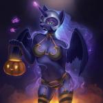 1:1 2015 anthro anthrofied armor black_body black_feathers bra candy clothed clothing dessert digital_media_(artwork) digital_painting_(artwork) equid equine feathered_wings feathers female food friendship_is_magic fruit garter_belt garter_straps glowing half-closed_eyes halloween hasbro headgear helmet hi_res holding_object holidays horn jack-o'-lantern legwear looking_at_viewer magic mammal my_little_pony mythological_creature mythological_equine mythology narrowed_eyes navel nightmare_moon_(mlp) panties pattern_clothing pattern_legwear photonoko plant pumpkin restricted_palette solo striped_clothing striped_legwear stripes thigh_highs underwear winged_unicorn wings