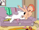 anthro biohazard_(artist) breasts brian_griffin canid canine canis clothing cunnilingus domestic_dog duo eye_roll family_guy female female_on_anthro furniture genitals half-erect human human_on_anthro interspecies lois_griffin male male/female male_on_human mammal nipples nude oral penis pubes pussy sex sofa tongue toony vaginal