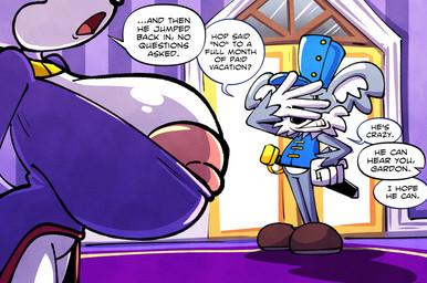 anthro big_breasts blue_clothing body_part_transformation breast_transformation breasts clothing dress duo female fur grey_body grey_fur hat headgear headwear implied_breast_expansion implied_transformation inside melee_weapon purple_clothing purple_dress speech_bubble sword text weapon sachasketchy sega sonic_the_hedgehog_(series) blaze_the_cat gardon hop_the_lemming domestic_cat felid feline felis koala mammal marsupial vombatiform 2025 digital_media_(artwork) english_text hi_res