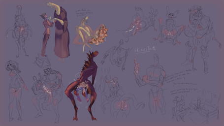 2_fingers 2_toes ambiguous_gender anal anal_penetration antennae_(anatomy) anthro anus arthropod_abdomen barefoot bed blush blush_lines bodily_fluids body_blush butt claws clothed clothing cum cum_in_mouth cum_inside cum_string dialogue digitigrade dress duo egg excessive_cum excessive_genital_fluids featureless_chest featureless_face feet female female_human finger_claws finger_on_chin fingers flexible fully_clothed furniture genital_fluids genitals hair hand_on_belly holding_another human_on_anthro interspecies kissing light long_hair looking_at_viewer male male_human mandibles motion_lines muscular on_bed on_lap panties panties_only penetration pincers puffy_anus raised_leg red_body red_skin short_hair sitting sitting_on_bed size_difference solo spread_legs spreading step_stool suit tail tail_anus talking_to_viewer tan_body tan_skin tentacles text thick_tail thick_thighs toe_claws toes topless transformation underwear underwear_only vulva vulva_blush wide_hips skinnedteeth alien arthropod demon human humanoid insect mammal absurd_res colored english_text hi_res lighting monochrome shaded signature sketch sketch_page