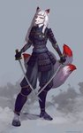 anthro armor female laminar_armor melee_weapon multi_tail samurai solo sword tail warrior weapon estih canid canine fox mammal hi_res