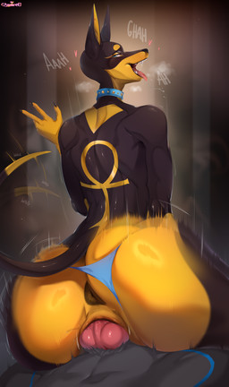abs ahegao animal_genitalia animal_penis ankh anthro anus athletic big_butt black_anus black_body black_claws black_fur blue_clothing blue_collar blue_eyes blue_markings blue_underwear bodily_fluids butt canine_genitalia canine_penis claws clothing clothing_aside collar duo egyptian eyelashes female fur genital_fluids genitals glistening glistening_butt golden_markings grey_body grey_fur knot knot_sitting knotted_penis looking_pleasured male male/female markings motion_lines on_bottom on_top onomatopoeia penetration penile penile_penetration penis penis_in_vagina pink_tongue pointy_ears prick_ears reverse_cowgirl_position saliva saliva_string sex simple_background sound_effects tail tail_motion tailwag teeth text thick_thighs tongue tongue_out underwear underwear_aside vaginal vaginal_fluids vaginal_penetration vulva yellow_body yellow_fur stumpeg aydi_(nullthewolf) null_(nullthewolf) canid canine canis hybrid mammal wolf artist_name digital_media_(artwork) english_text hi_res