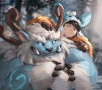 3_toes beard black_nose blue_body blue_eyes blue_fur clothing duo facial_hair feet front_view fur gloves handwear hat headgear headwear horn inner_ear_fluff snow snowball teal_eyes toes tuft white_body white_fur lindong league_of_legends riot_games tencent nunu_(lol) willump_(lol) human mammal yeti hi_res