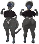 anthro areola areola_slip big_breasts big_butt biped breasts butt clothed clothed_anthro clothed_female clothing crop_top facial_horn feet female fingers fist flexing flexing_bicep footwear front_view grey_body grey_scales hair half-closed_eyes horn huge_breasts humanoid_feet humanoid_hands long_tail looking_at_viewer markings multicolored_body multicolored_scales multiple_poses narrowed_eyes non-mammal_breasts orange_eyes plantigrade pose pubes purple_hair rear_view scales shadow shirt shoes short_hair simple_background skimpy smile solo spots spotted_markings standing striped_markings stripes tail thick_thighs toes topwear two_tone_body two_tone_scales underwear white_background white_clothing white_underwear wide_hips jxzuke amara_(jxzuke) centrosaurus dinosaur prehistoric_species reptile scalie 2025 full-length_portrait hi_res portrait shaded