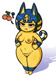 4_fingers anthro areola bangs big_butt black_eyebrows black_eyes blonde_hair blue_body blue_ears blue_fur blue_hair blue_tail bob_cut breasts butt cherry egyptian eyebrows eyelashes featureless_feet feet female female_anthro fingers food front_view frown fruit fur genitals hair half-closed_eyes hands_on_hips high-angle_view markings medium_breasts mouth_closed multicolored_body multicolored_fur multicolored_hair narrowed_eyes navel nipples noseless nude nude_anthro nude_female plant pointy_ears prick_ears pussy question_mark ring_(marking) ringed_tail shadow simple_background solo standing striped_markings striped_tail stripes tail tail_markings thick_thighs two_tone_body two_tone_fur two_tone_hair two_tone_tail white_background wide_hips yellow_areola yellow_body yellow_fur yellow_inner_ear yellow_nipples yellow_pussy yellow_tail yenvudu animal_crossing nintendo ankha_(animal_crossing) domestic_cat felid feline felis mammal 2024 absurd_res digital_media_(artwork) hi_res signature