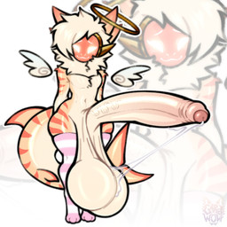 4_ears anthro balls big_balls big_penis blush blush_lines bodily_fluids butt clothing dipstick_ears ear_markings floating_wings foreskin fur genitals glistening glistening_body glistening_butt glistening_genitalia glistening_penis gold_(metal) gradient_body gradient_fur gradient_penis hair halo huge_balls huge_genitalia huge_penis humanoid_genitalia humanoid_penis hyper hyper_balls hyper_genitalia hyper_penis legwear light_body light_fur machine male markings multi_ear multicolored_body multicolored_ears multicolored_fur orange_body orange_fur penis protogen_armor protogen_face protogen_visor saggy_balls screen shark_tail small_wings solo stockings tail unusual_anatomy unusual_wings vein veiny_penis visor white_eyes wings garedwolf angel aquatic fish hybrid protogen shark 1:1 hi_res