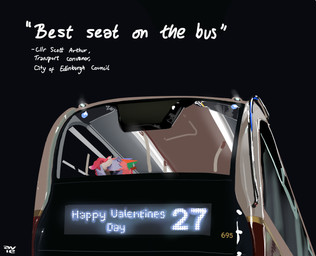 anthro bus commercial_vehicle ear_piercing ear_ring holidays kissing low-angle_view male male/male night piercing ring_piercing solo text vehicle aviesergal alexander_dennis_enviro400_mmc lothian_buses valentine's_day avie aquatic aquatic_gastropod gastropod mollusk sea_slug sergal slug english_text