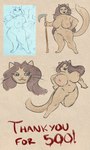 anthro axe belly big_breasts blue_eyes bouncing_breasts breasts brown_hair female genitals hair huge_breasts jumping long_hair milestone mischievous navel overweight overweight_female pussy smile solo stocky tail weapon whiskers amadboii glacierclear microsoft the_elder_scrolls kiithi_(glacierclear) felid khajiit mammal absurd_res hi_res milestone_celebration sketch