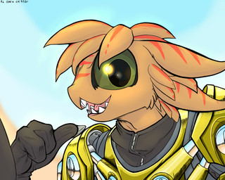 3_fingers 4_ears >:d ambiguous_anthro ambiguous_gender anthro armor big_eyes big_pupils brown_body brown_feathers buckteeth clothed clothed_ambiguous clothed_anthro clothing eyebrows facial_tuft feather_markings feather_tuft feathers fingers gesture glistening glistening_eyes gloves green_eyes hand_gesture handwear head_tuft looking_at_viewer markings multi_ear no_sclera noseless open_mouth open_smile orange_markings pink_mouth pink_tongue pivoted_ears pointing pointing_at_self pupils sharp_teeth short_snout smile smiling_at_viewer snout solo teeth tongue tuft yellow_armor compound_lift it_was_me_dio jojo's_bizarre_adventure avali avian 2016 5:4 bust_portrait cel_shading digital_media_(artwork) english_description meme portrait shaded